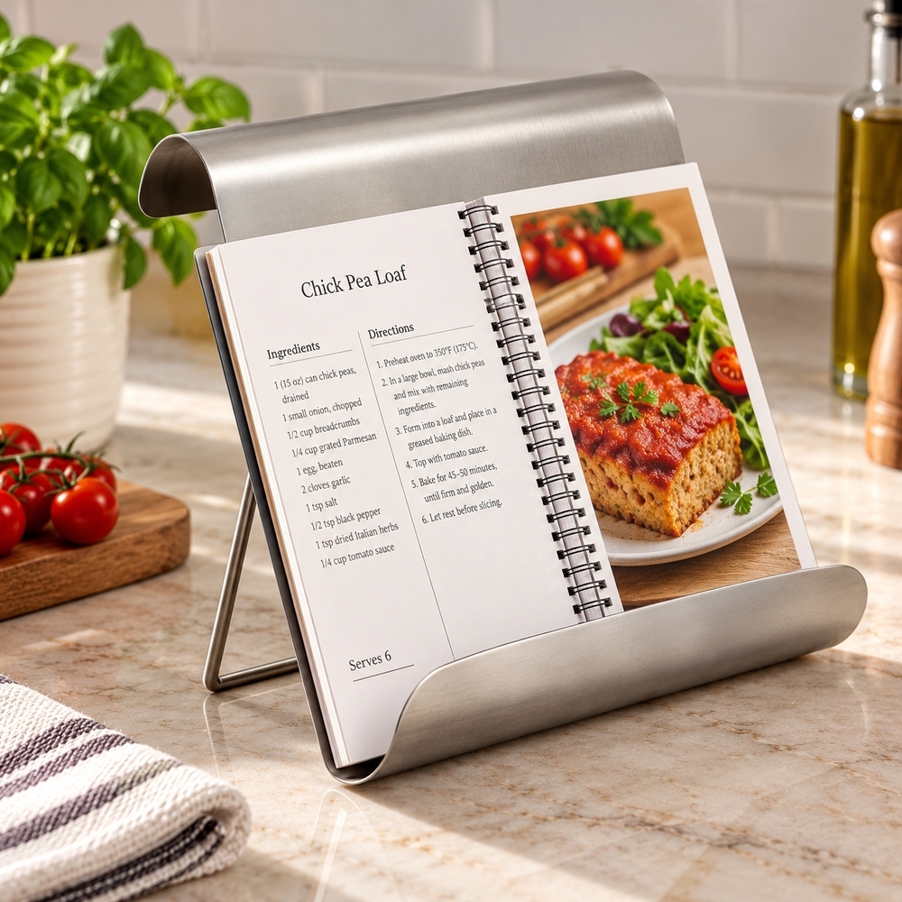 Harman Stainless Steel Book Holder Cookbook Stand Portable Foldable Easel NIB
